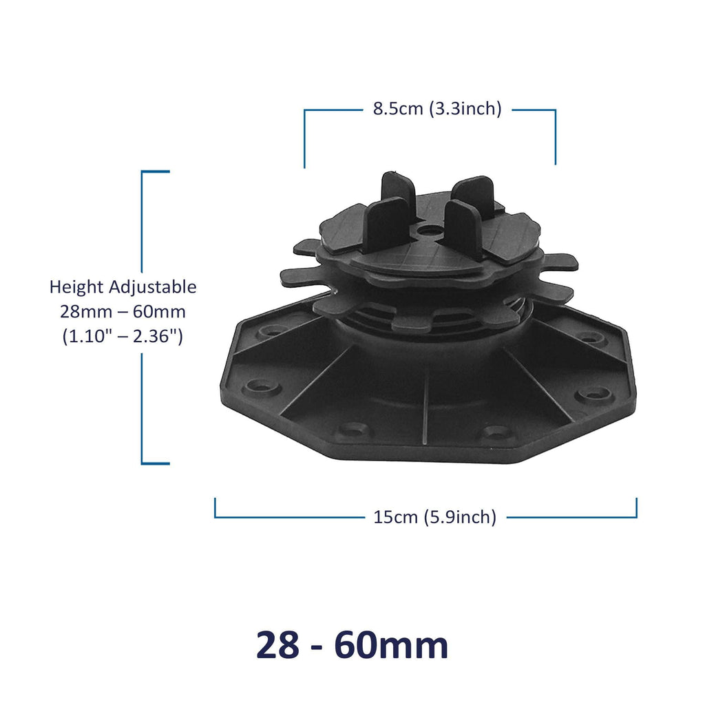 Nicoman Adjustable Tile & Paver Support Pedestal – Height Adjustable, Black Heavy-Duty Plastic, Paving Leveling & Drainage System