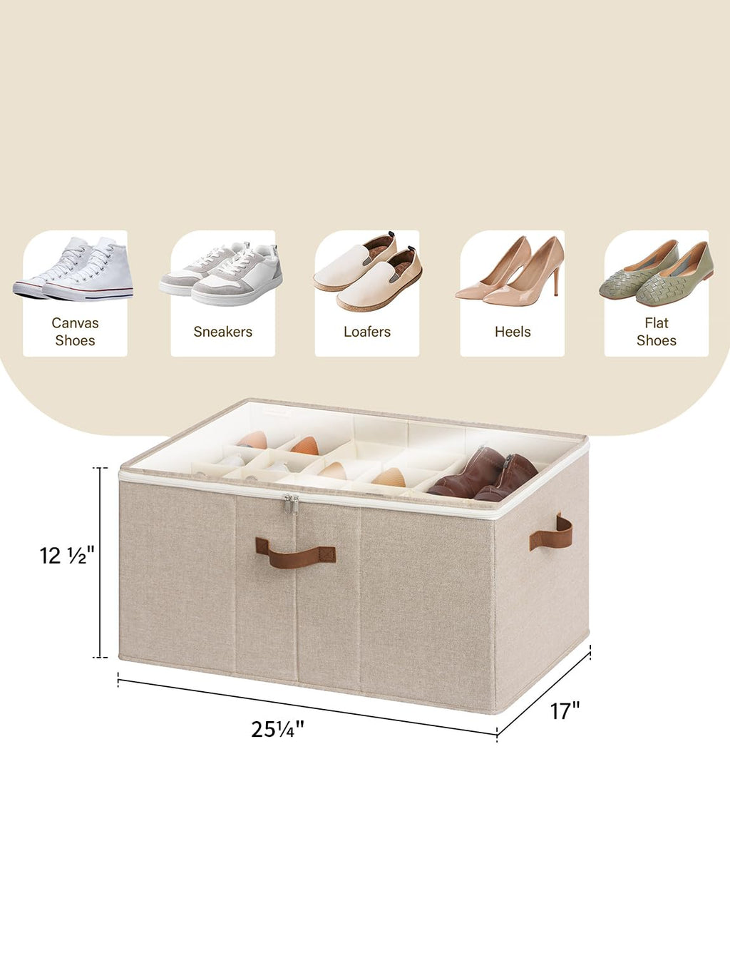 StorageWorks Extra Large Fabric Shoe Organizer with Adjustable Dividers