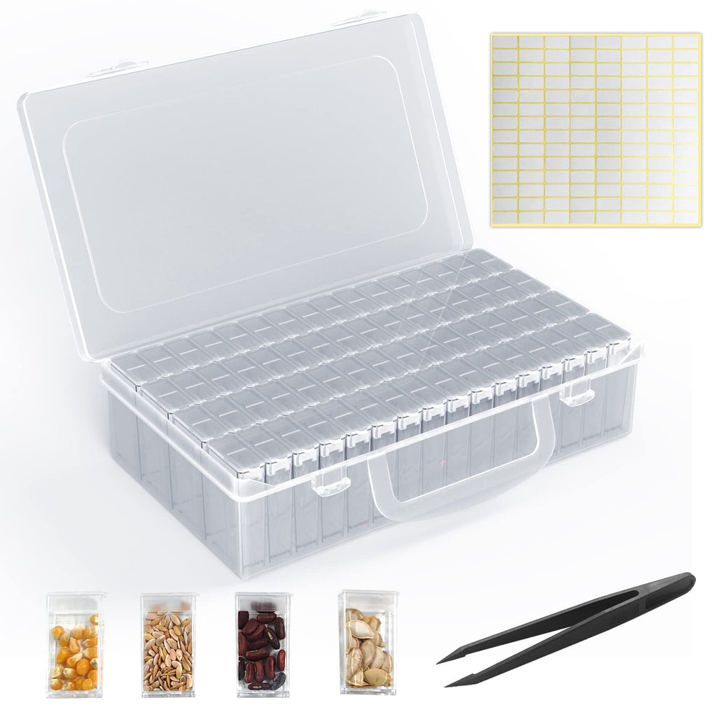 ARSUNOVO 64 Slots Seed Storage Box,Diamond Painting Organizer,Portable Bead Storage,Storage Containers Use for Seeds and Diamond Accessories - image 1