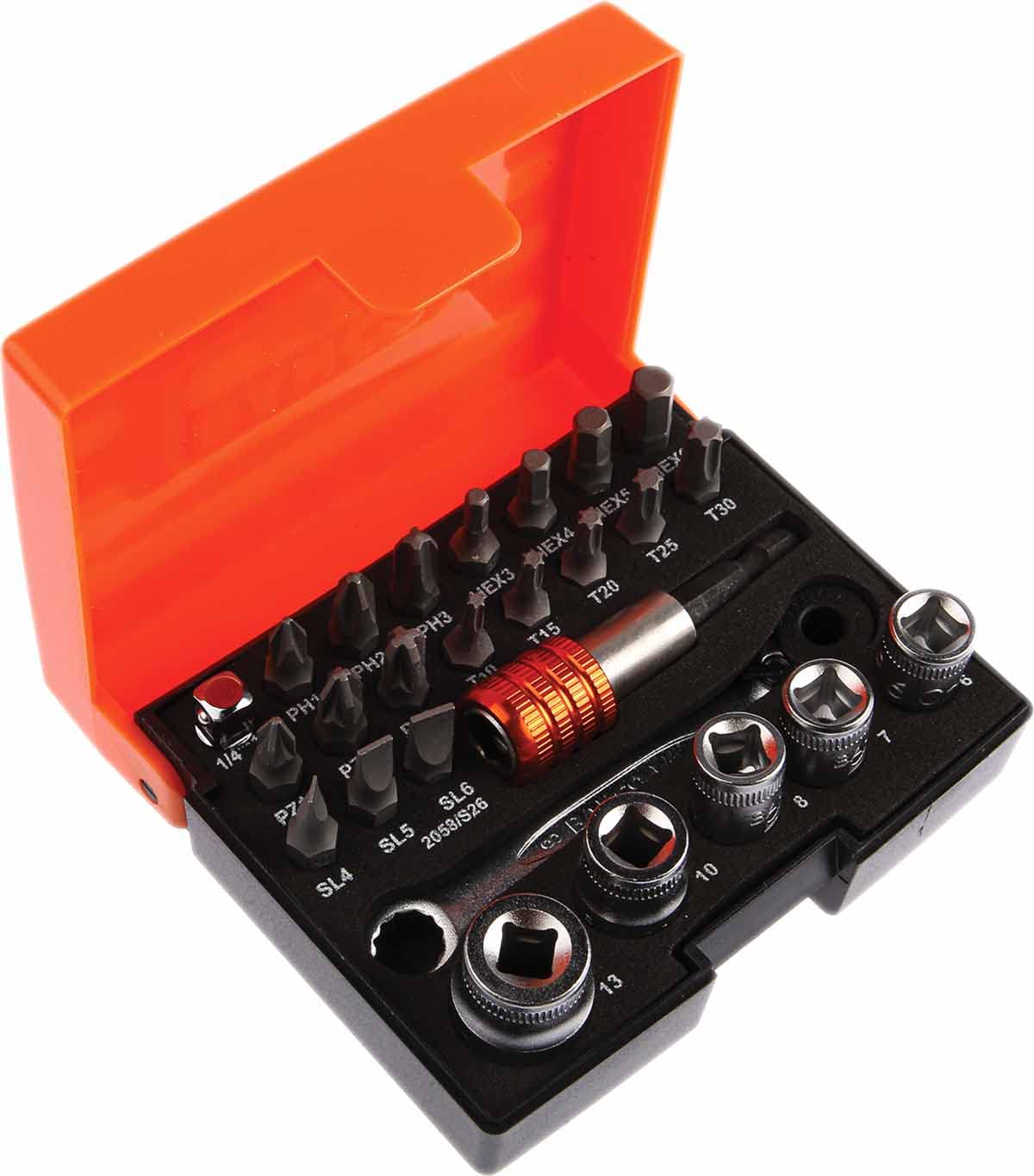 Bahco 2058/S26 Ratchet Socket Bit Set | 26-Piece Mechanic Tool Kit