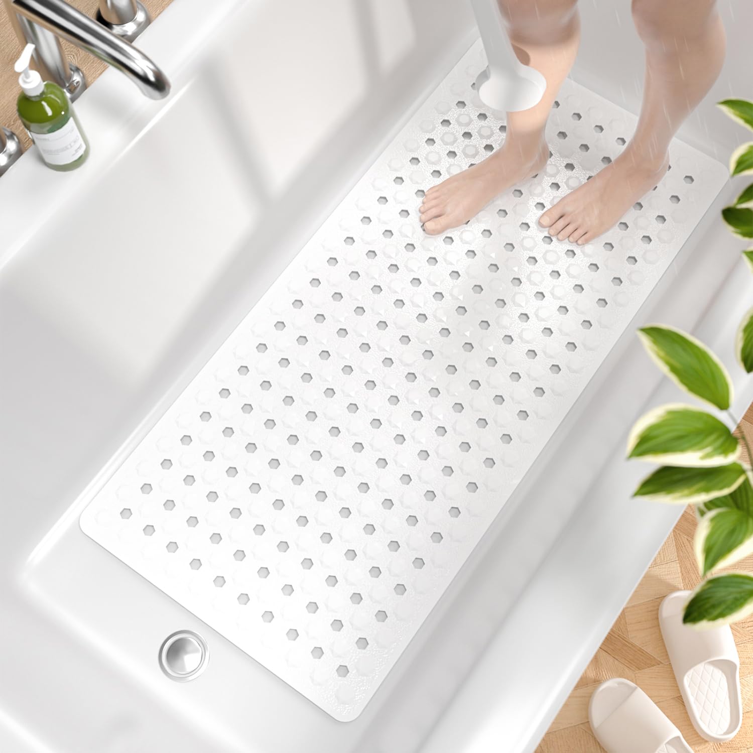 HITSLAM Non Slip Bath Mat | 89x40cm Anti Mould Shower Mat with Suction