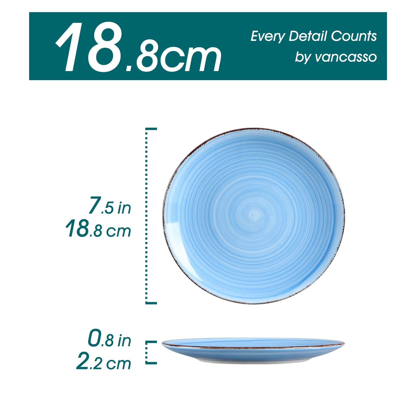 vancasso Bonita Blue Dessert Plate Set of 6 | 7.5" Handpainted Stoneware