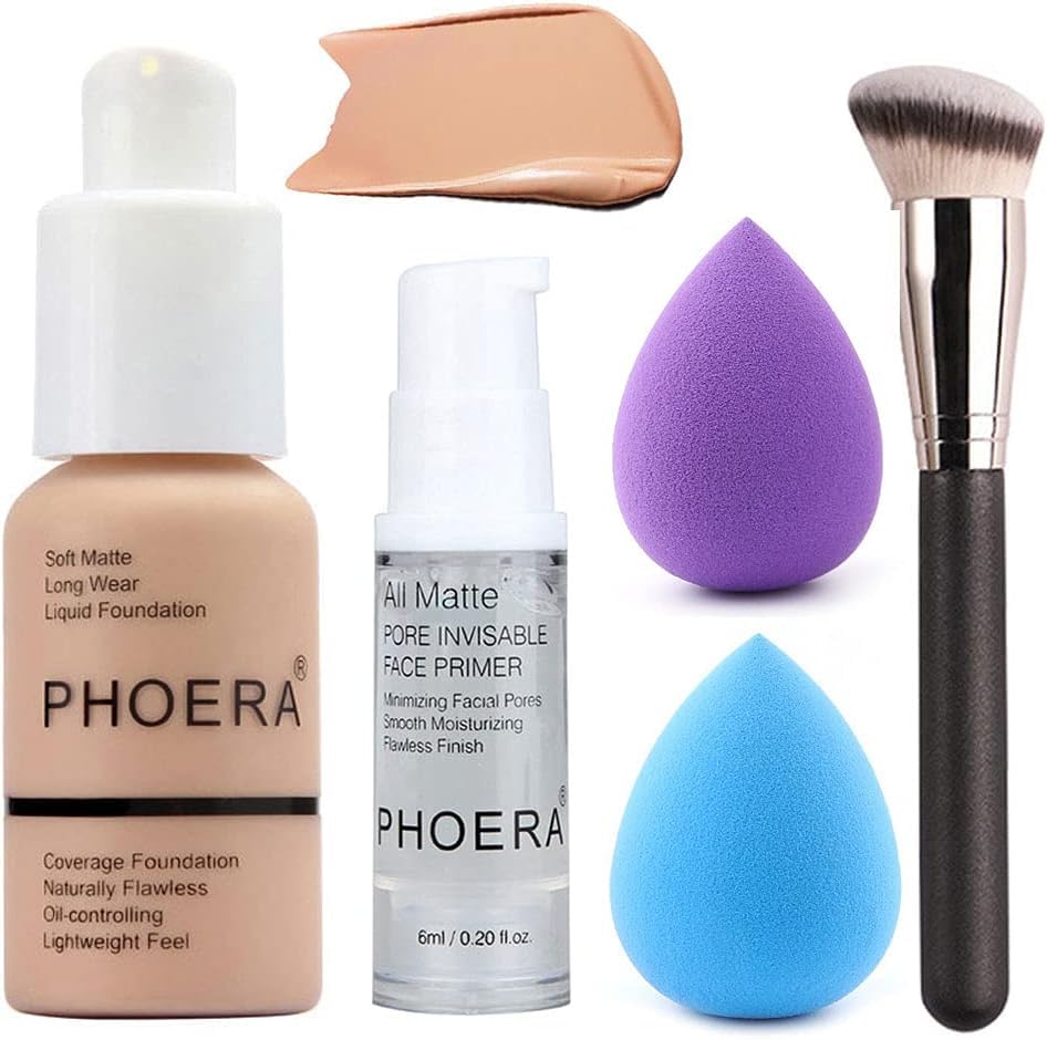 5PCS Full Coverage Matte Liquid Foundation Set with Primer