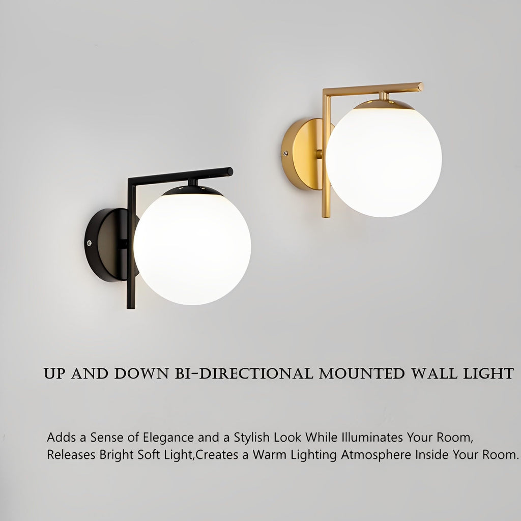 KRUIHAN Modern Gold Wall Sconce | Globe Glass Shade Indoor LED Wall Light