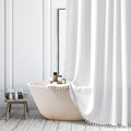 Jolof Store Farmhouse Linen Shower Curtain with Tassels | White 60x72