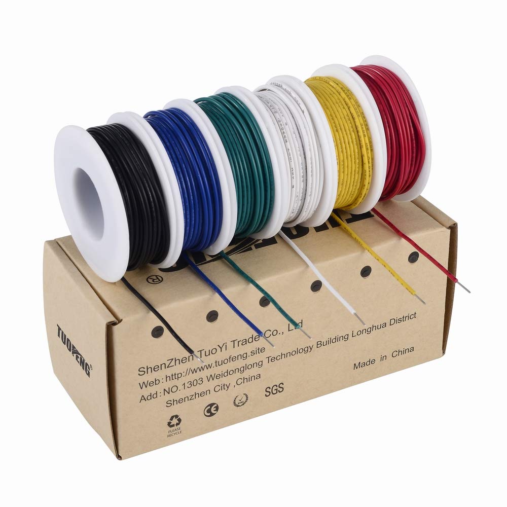 TUOFENG 22 AWG Solid Hook Up Wire Kit – 6 Colors, 9 Meter Jumper Wires