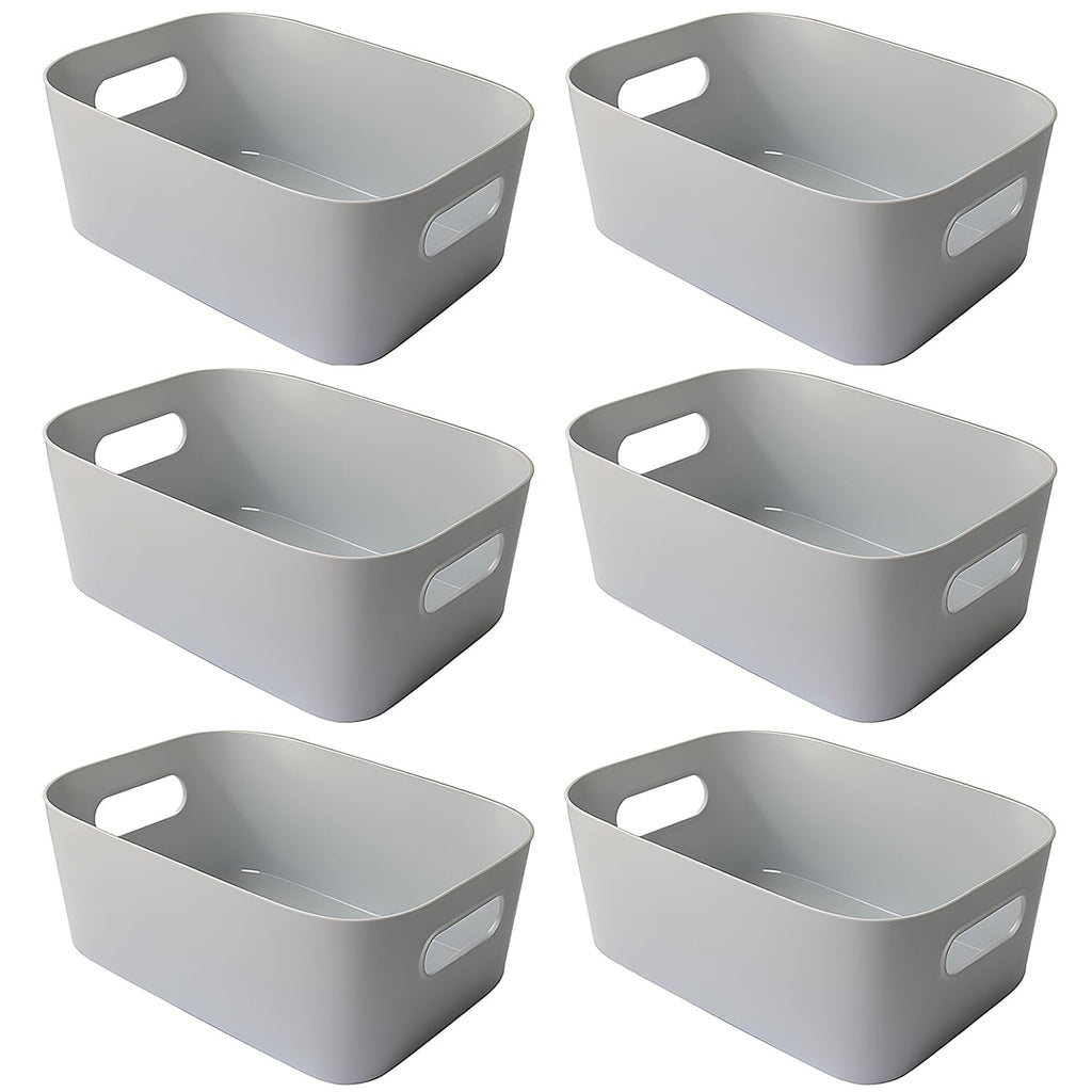 Mofeisor 6-Pack Grey Plastic Storage Basket, Kitchen Cupboard Storage Boxes, Small Bathroom Boxes Organisers with Handles, 4L - image 1
