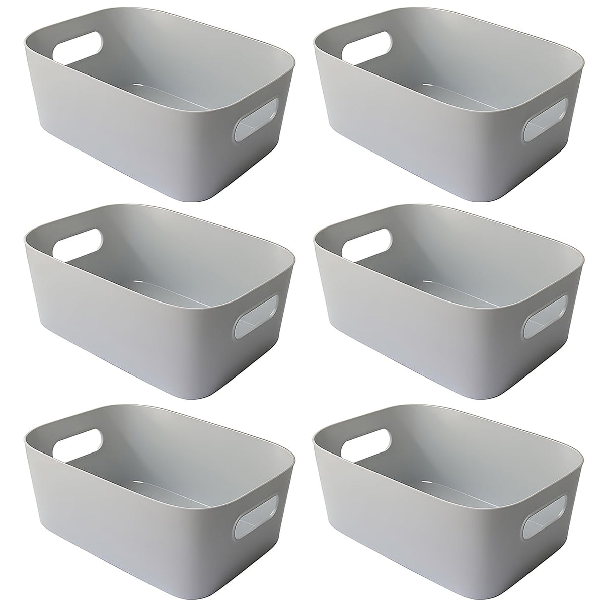 Mofeisor 6-Pack Grey Plastic Storage Basket, Kitchen Cupboard Storage Boxes, Small Bathroom Boxes Organisers with Handles, 4L - image 1