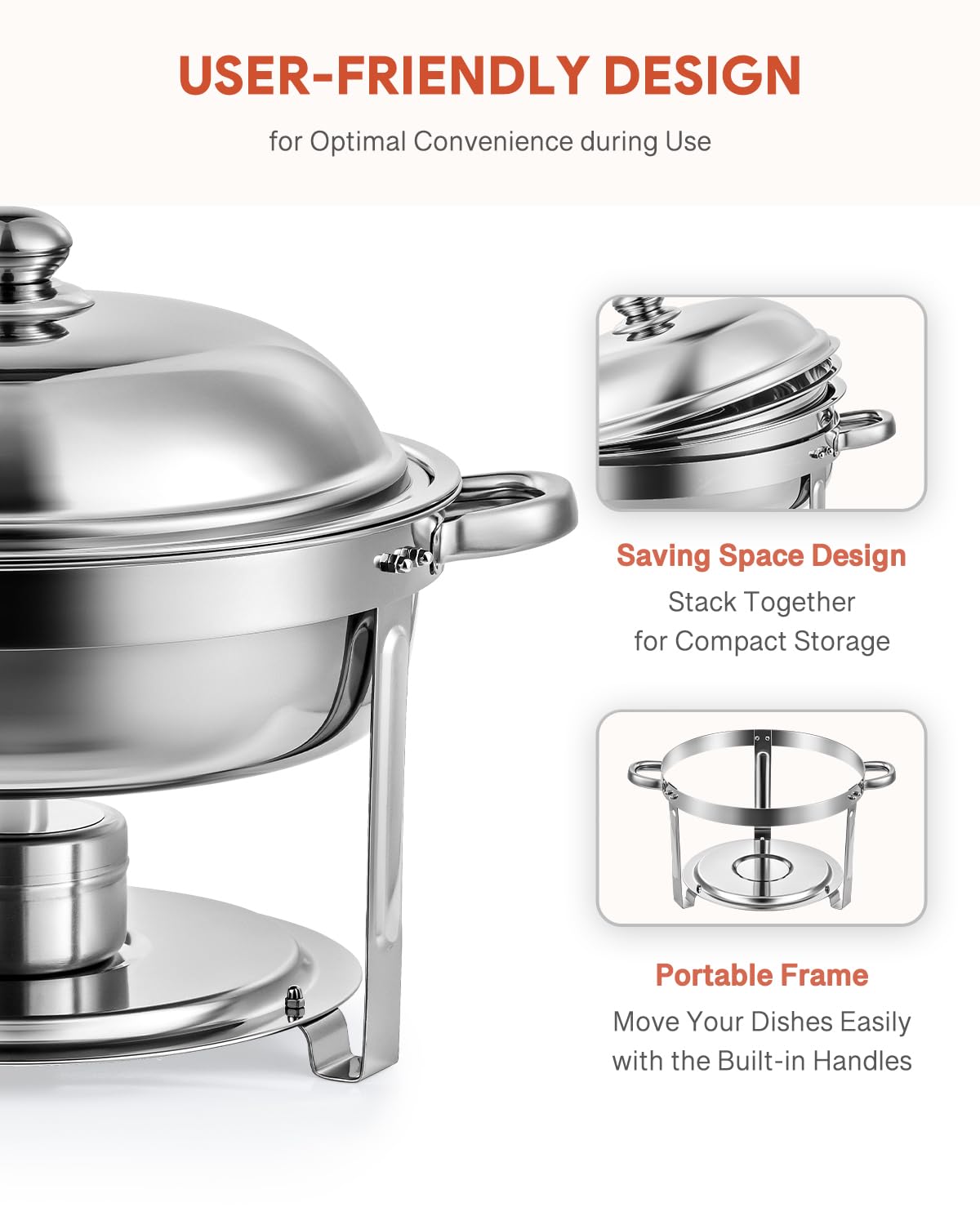 Wilprep 2-Pack Round Chafing Dish Buffet Set | 5L Stainless Steel Food Warmer