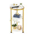 ZEXVIDA 3-Tier Tempered Glass Side Table, White & Gold - image 1
