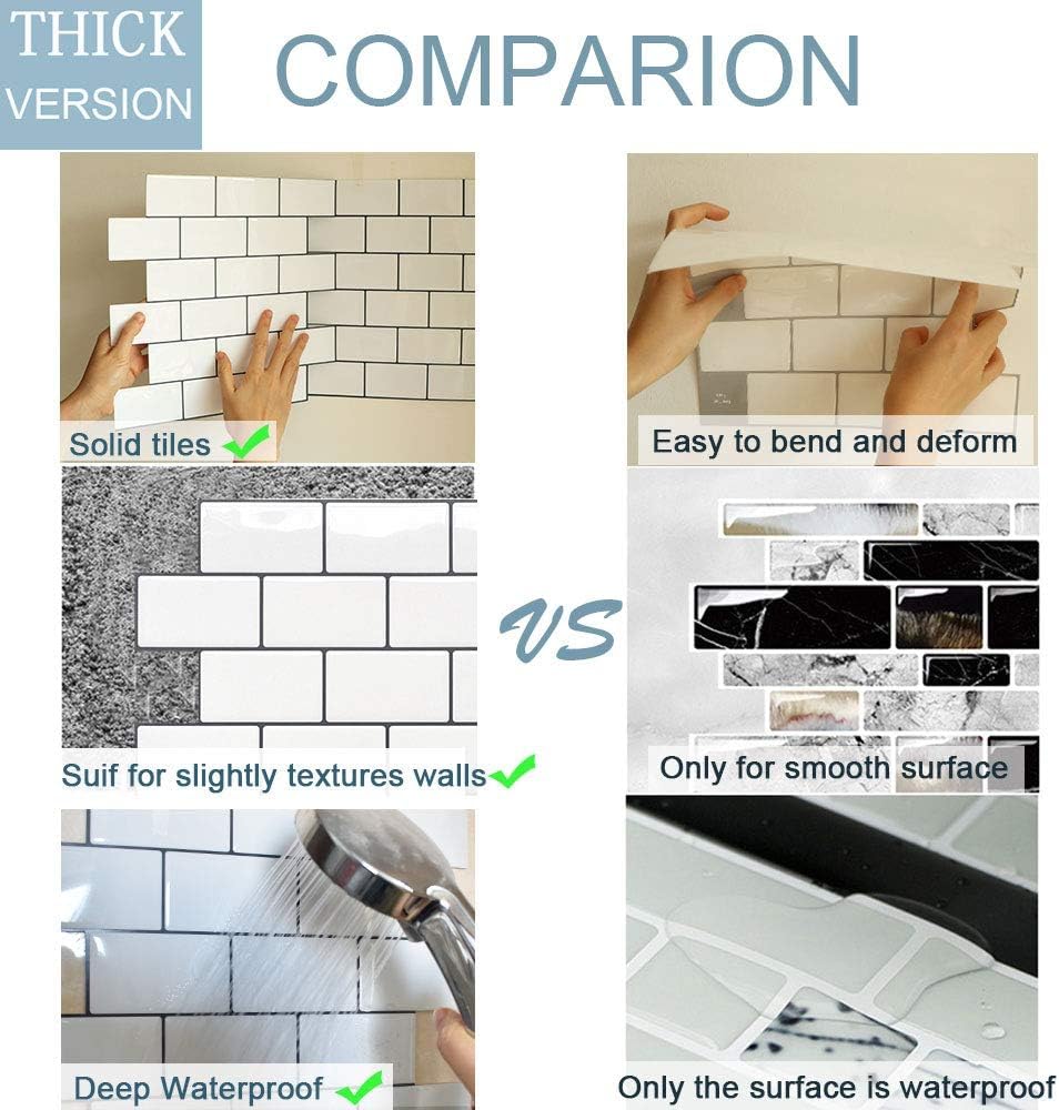 Yoillione Thick Peel and Stick Subway Tiles | 3D Kitchen Backsplash