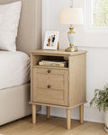HEYZOEY Farmhouse Wooden Nightstand – Bedside Table with Storage Door
