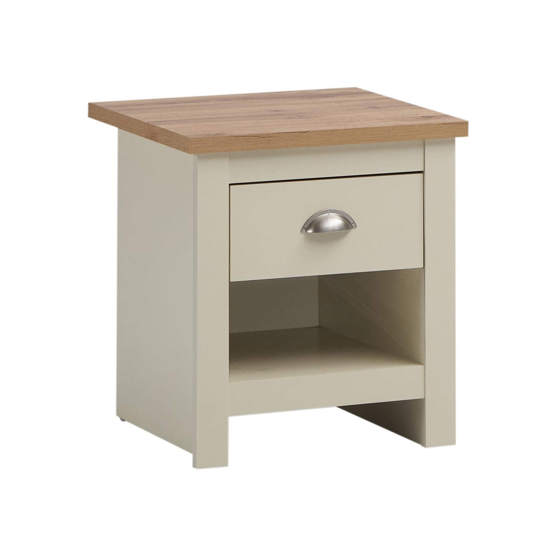 Timber Art Design Lisbon Bedside Table – 1 Drawer Grey & Oak Nightstand