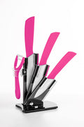 Hometric 4-Piece Pink Ceramic Knife Set with Block | Ergonomic Handles
