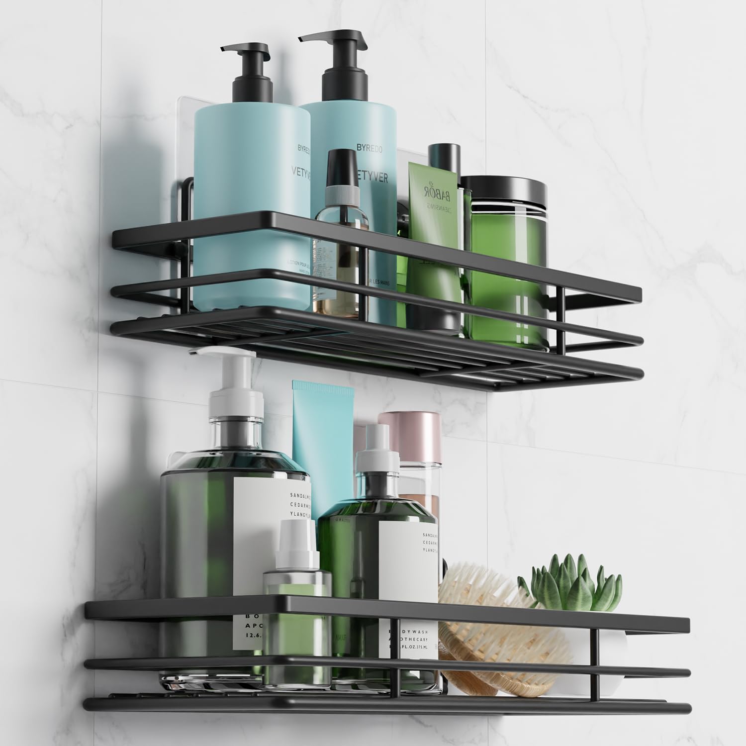 SAFFRUFF Shower Caddy 2-Pack | Adhesive Bathroom Shelf Organizer - Black