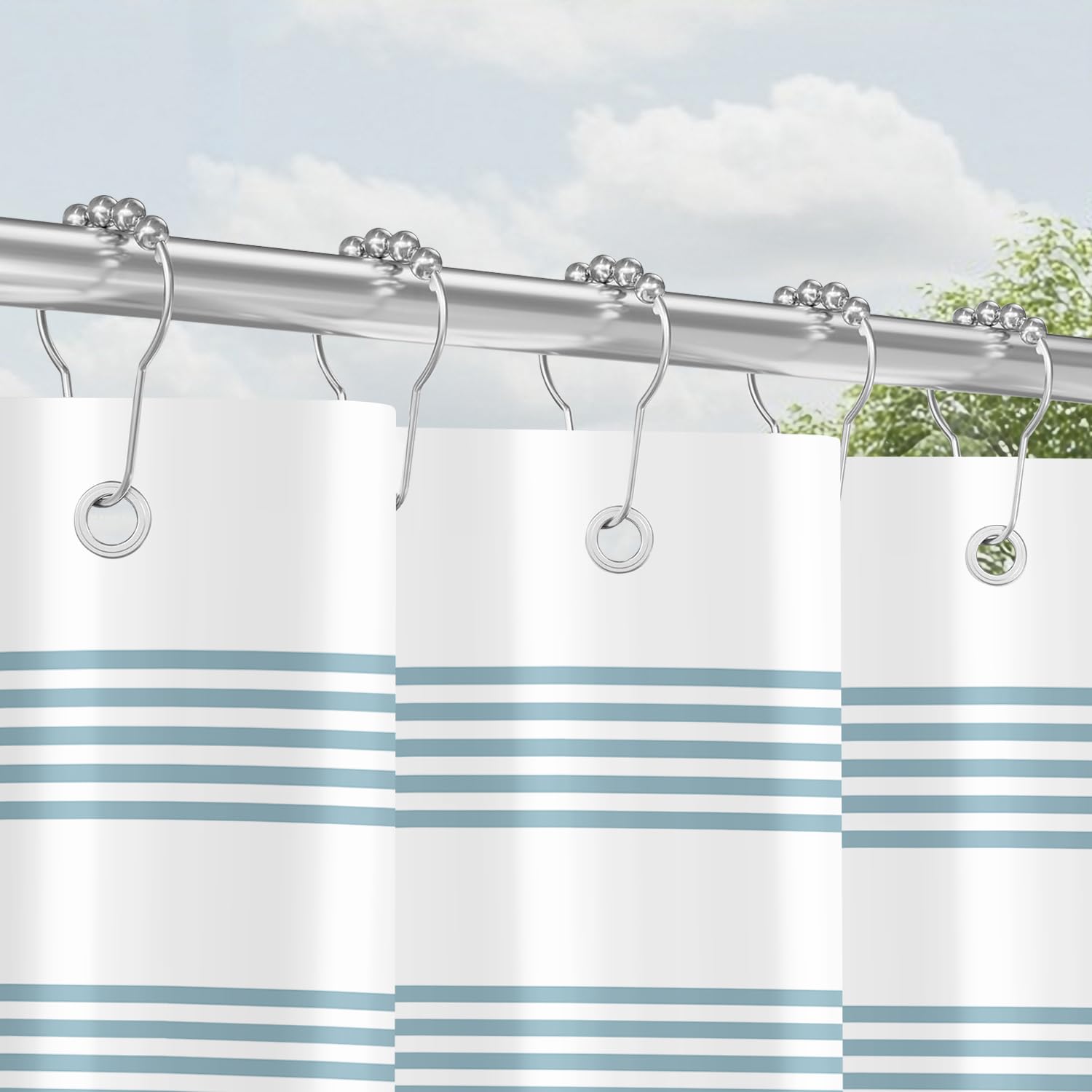 Shower Curtain – 120x200cm Light Blue Striped Anti-Mould