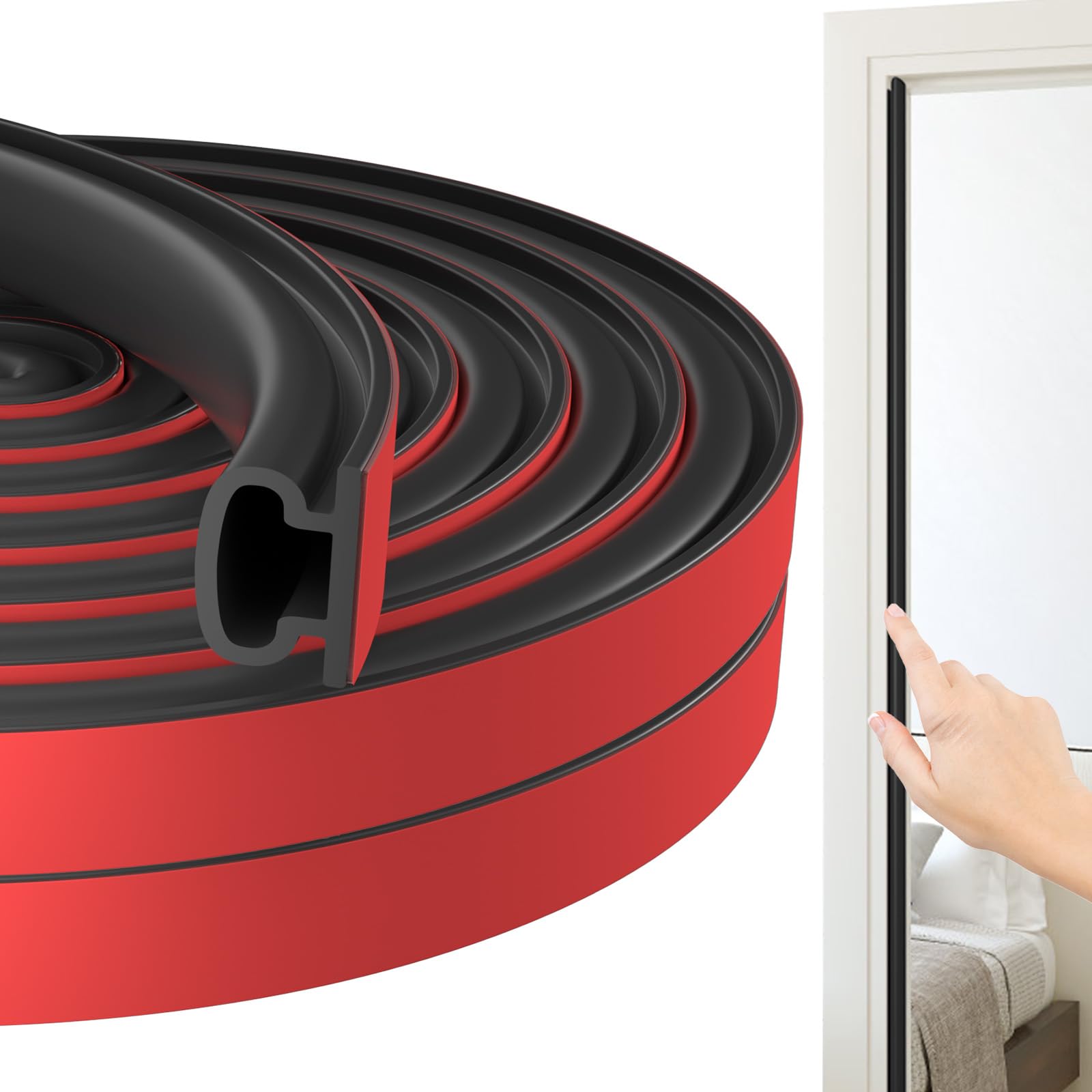 Jobon Rubber Door Draught Excluder – Self-Adhesive Weather Stripping, 12M
