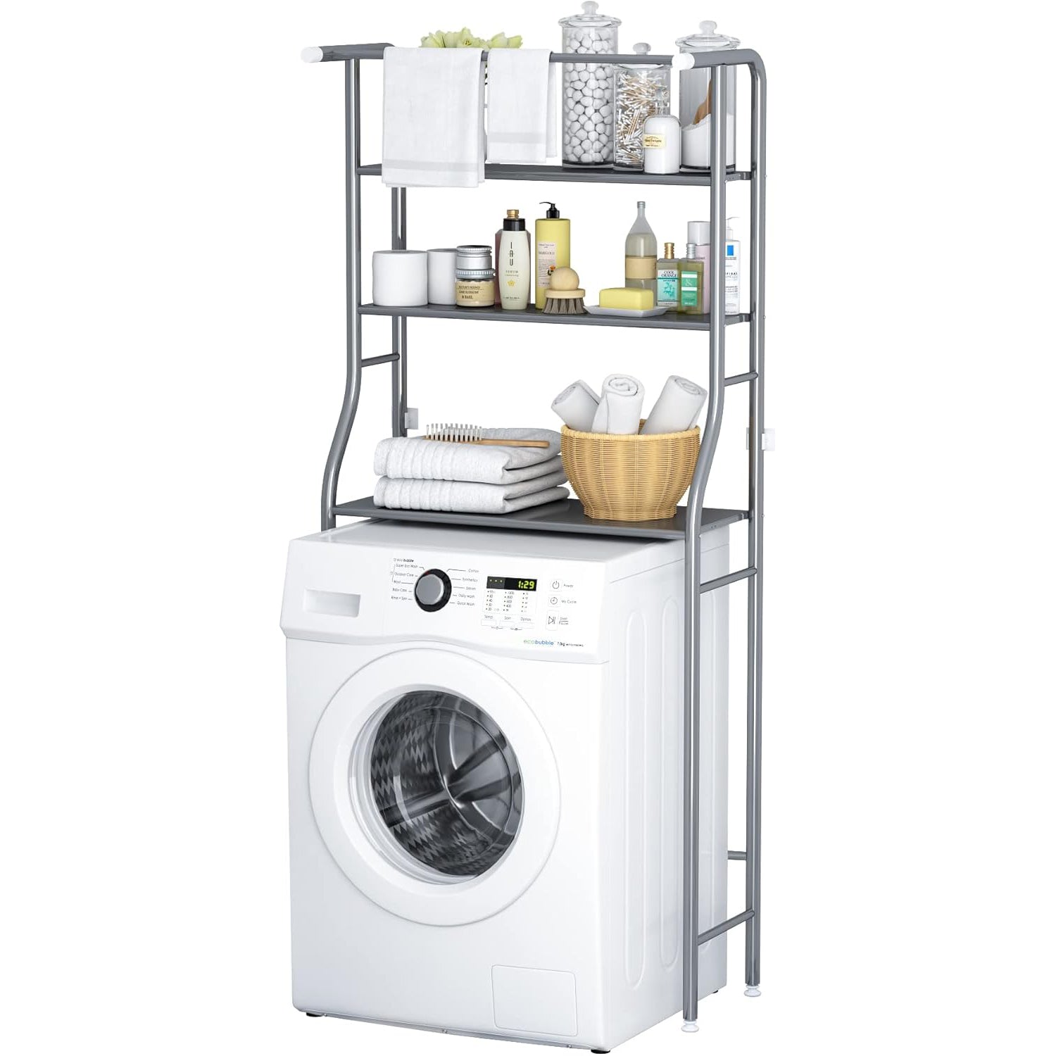 MOYIPIN 3-Tier Over-Toilet Storage Rack | Silver Steel Bathroom Organizer
