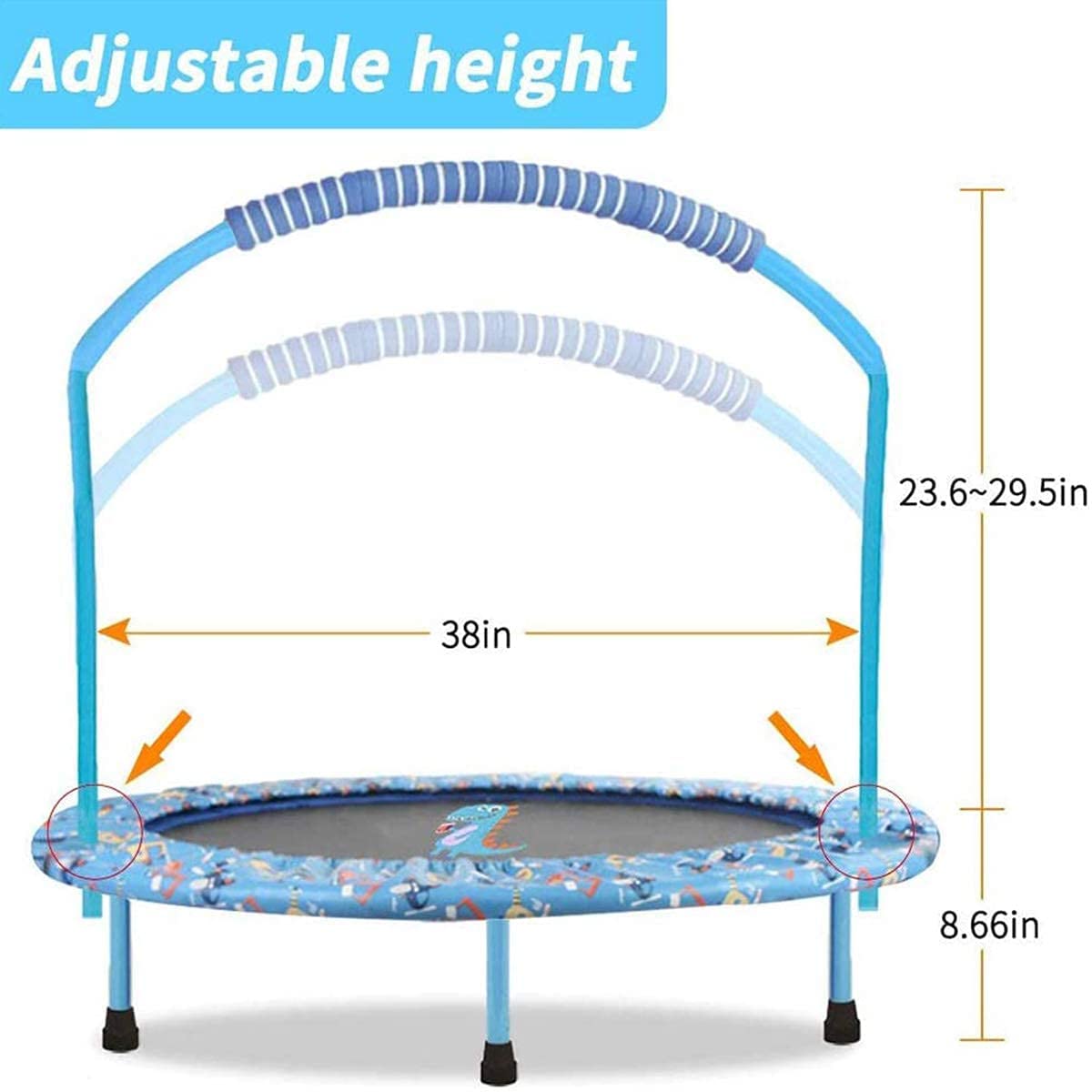 Jolof Store 38'' Kids Trampoline – Foldable Fitness Rebounder with Handrail
