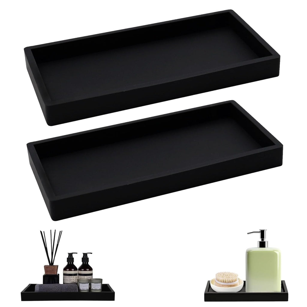 2 Piece Bathroom Tray Black, 20 × 10× 2 cm - image 1