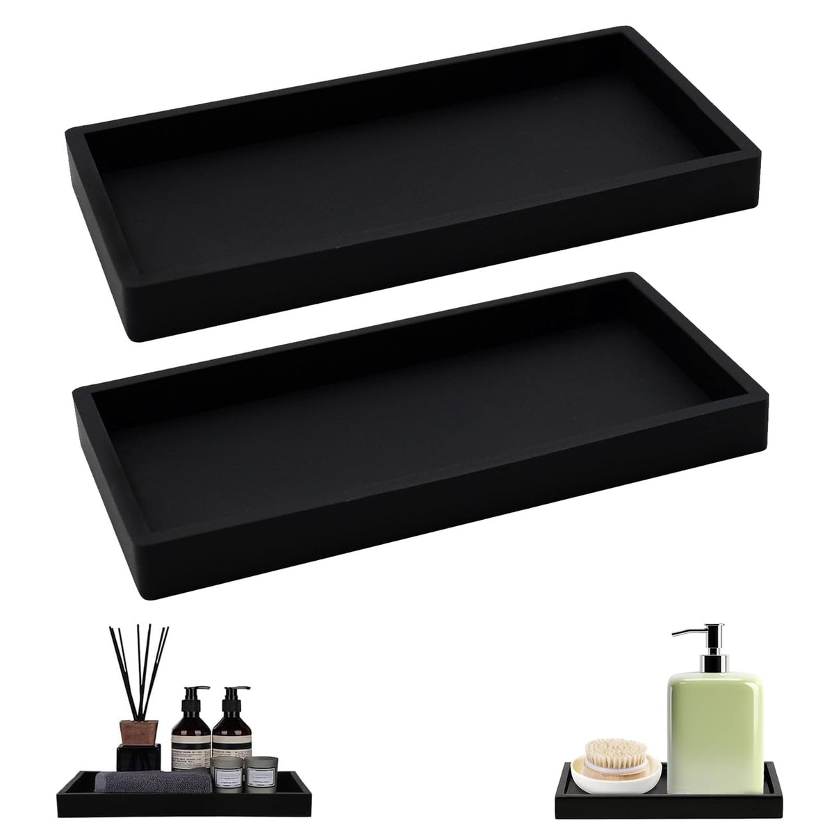 2 Piece Bathroom Tray Black, 20 × 10× 2 cm - image 1