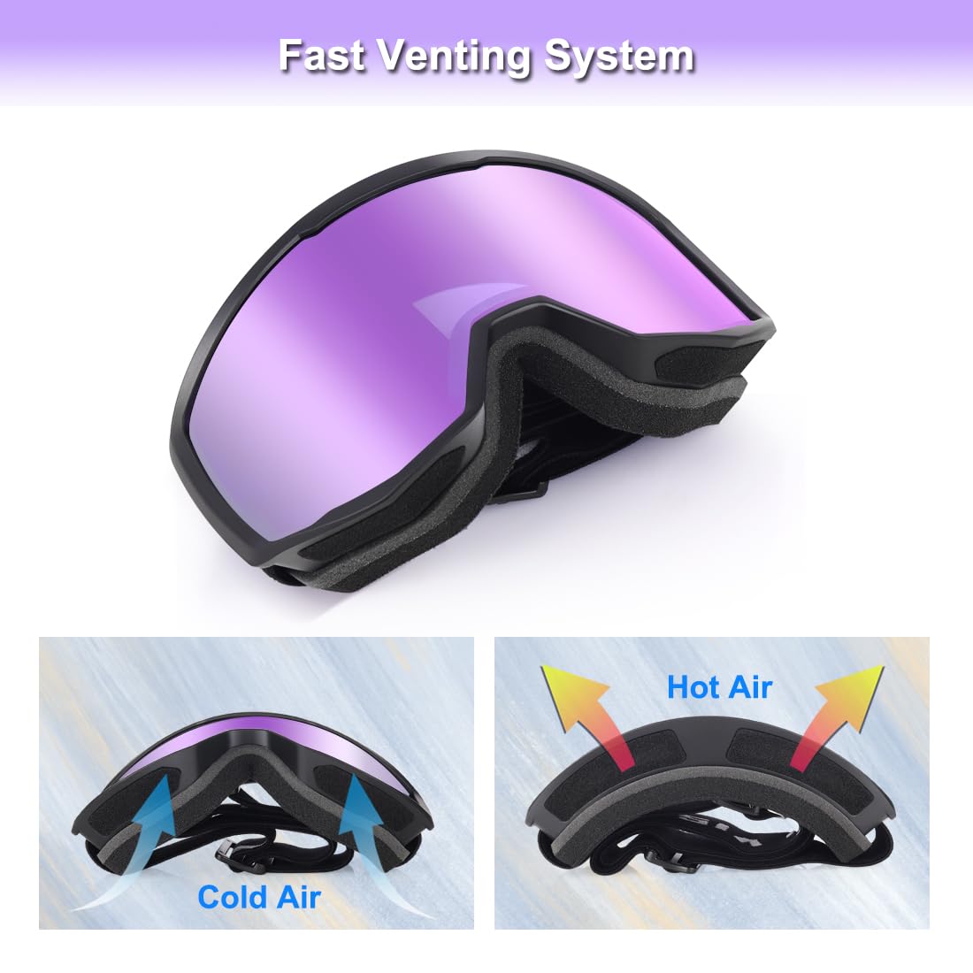 EXP VISION Ski Goggles | OTG Anti-Fog Snowboard Goggles - Purple Lens