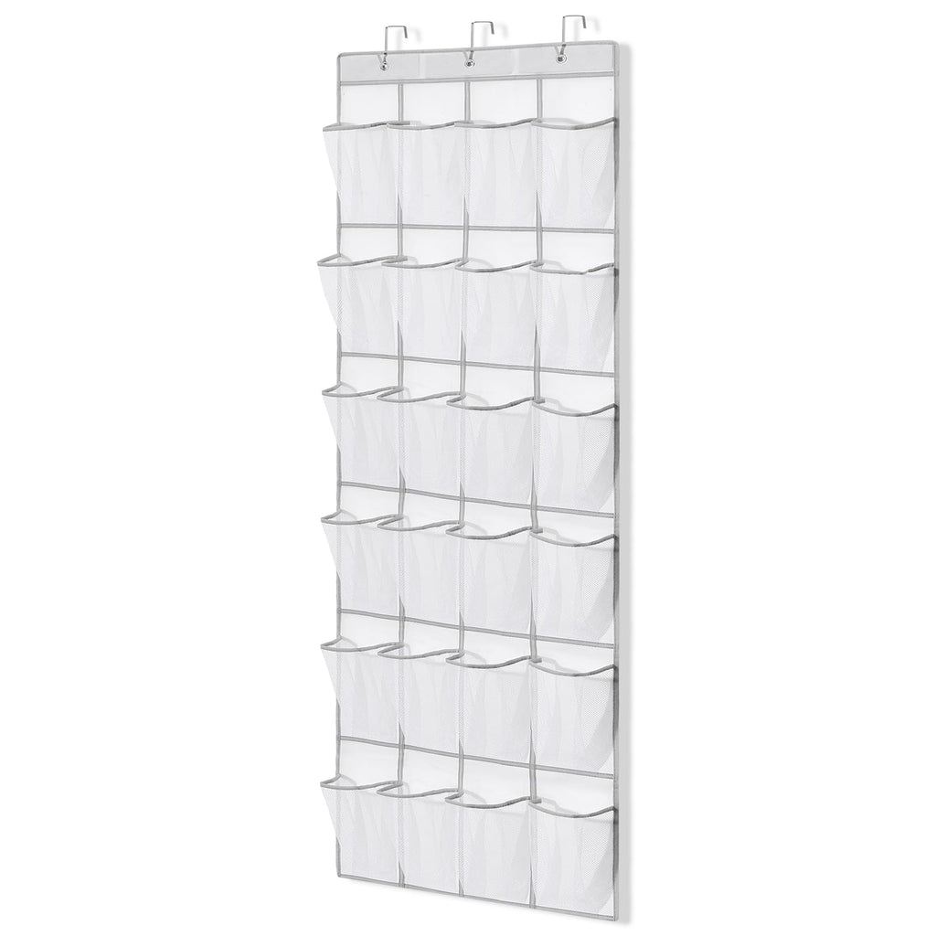 Suacculent Over Door Shoe Organiser, 24 Large Mesh Pockets & 3 Hooks, White - image 1