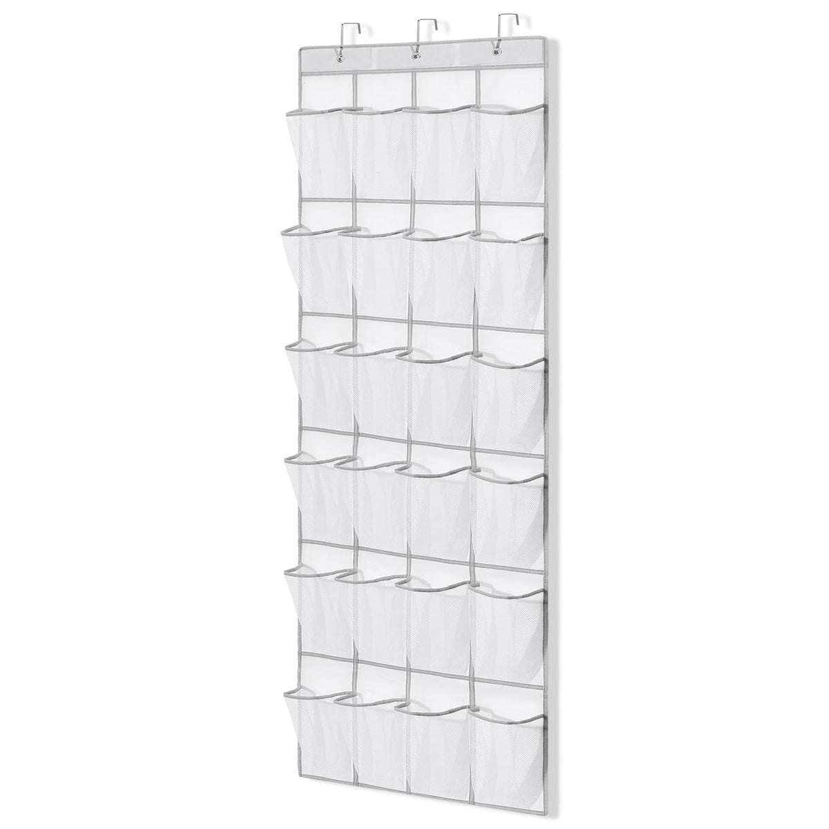 Suacculent Over Door Shoe Organiser, 24 Large Mesh Pockets & 3 Hooks, White - image 1