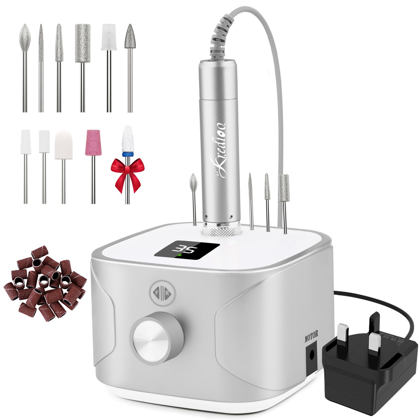 Kredioo Professional Electric Nail Drill - 35,000RPM File for Acrylic Nails