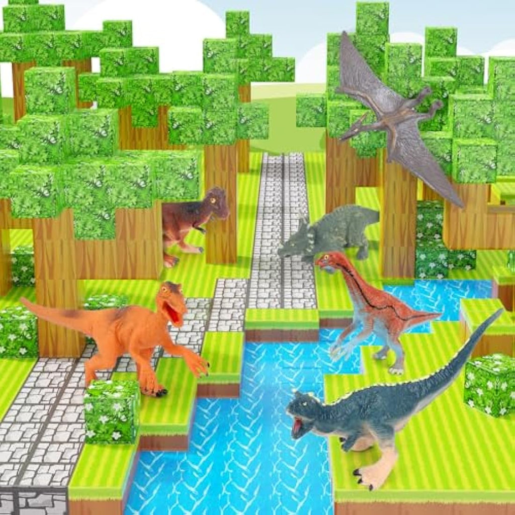 Demolike 110PCS Magnetic Blocks with 6 Dinosaur Toys – STEM Building Set