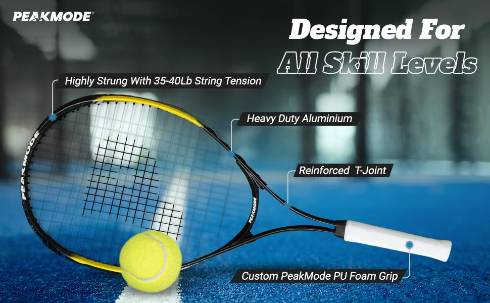 PeakMode 25-Inch Junior Tennis Racket Set | Aluminum Beginner Kit