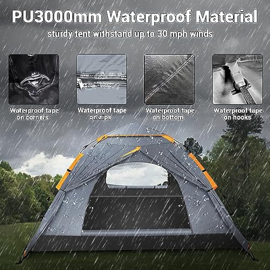 Cflity 3 Person Pop Up Tent – Waterproof 4 Season Instant Camping Shelter