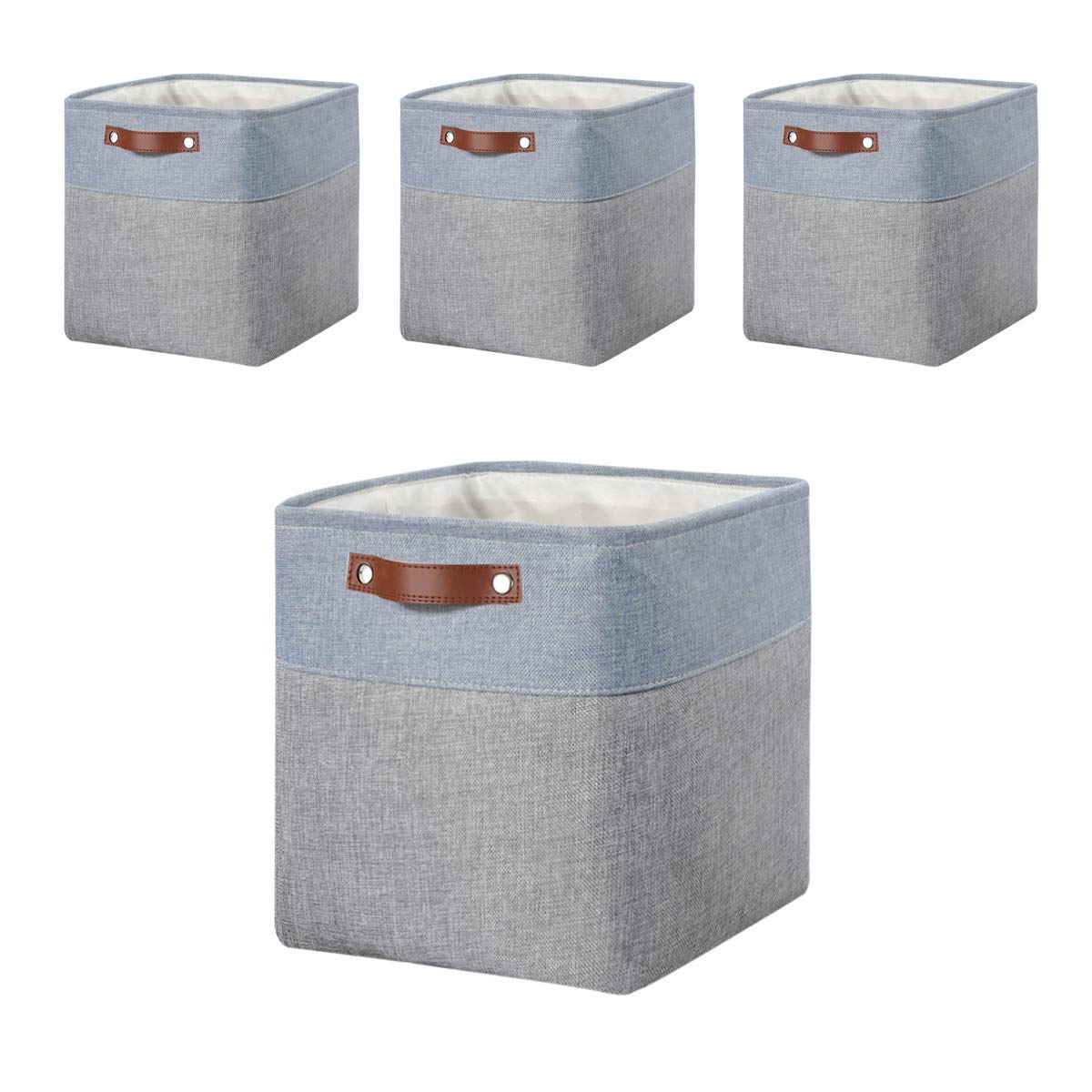 Mangata Fabric Storage Cubes for Kallax – Set of 4 Foldable Bins, Grey Blue