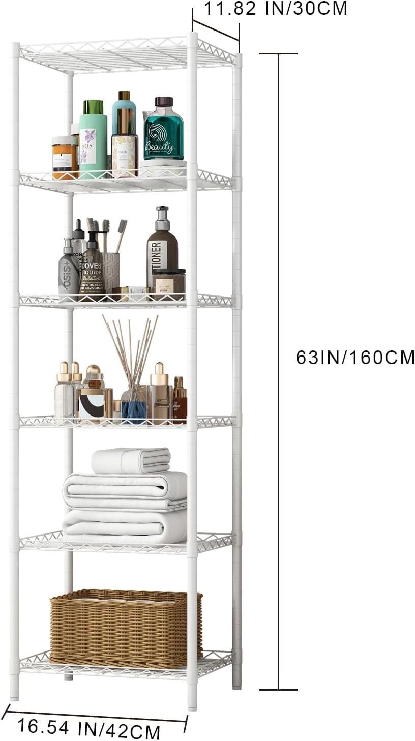 FTEYUET 6-Tier Metal Wire Shelving Unit – Heavy Duty Storage Rack, White