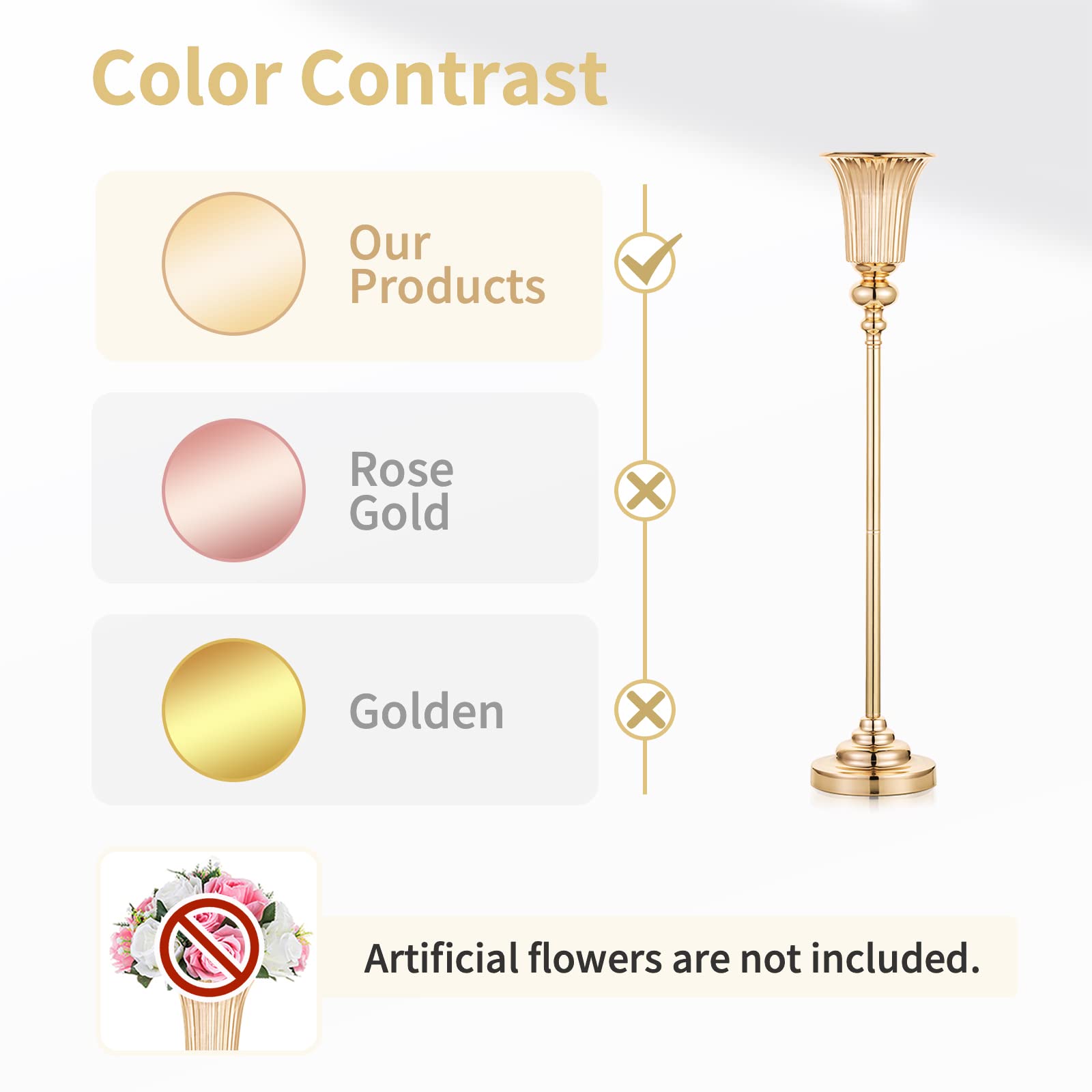 Nuptio 77.5cm Gold Trumpet Vases | 2 Pcs Metal Wedding Table Centerpieces