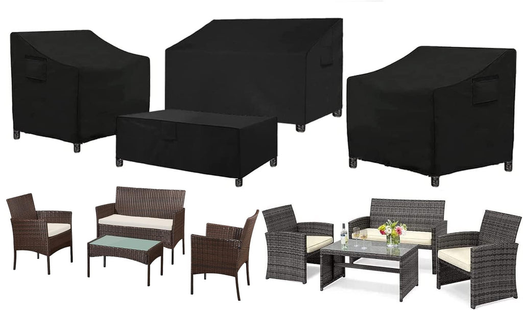 SIRUITON 4-Piece Patio Furniture Cover Set | 420D Waterproof Oxford - Black