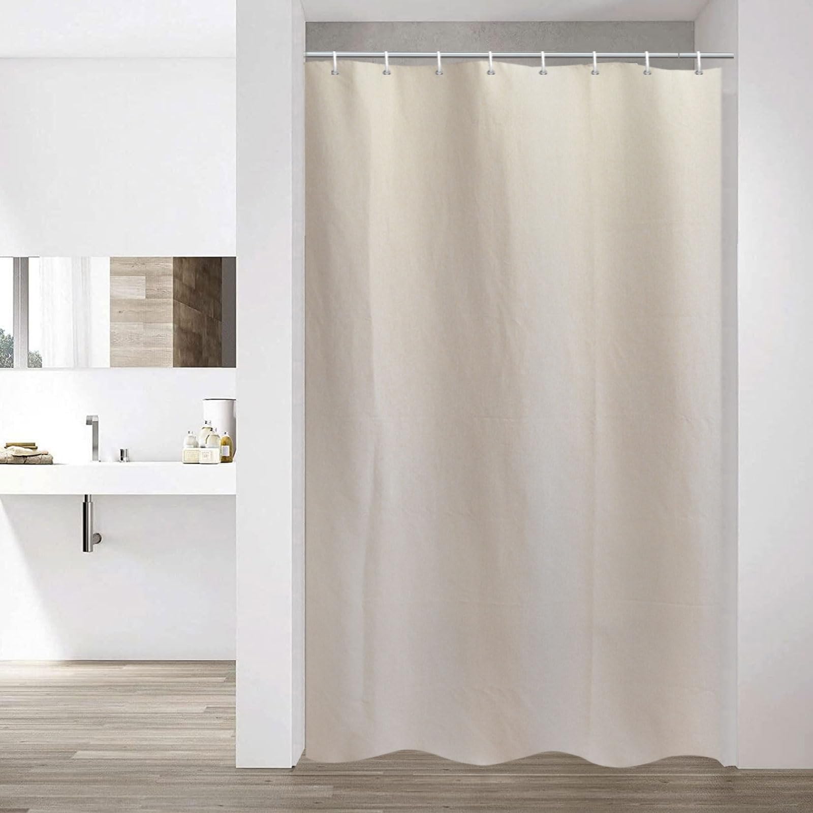 Jolof Store Beige Linen Textured Shower Curtain | Waterproof Heavy Duty