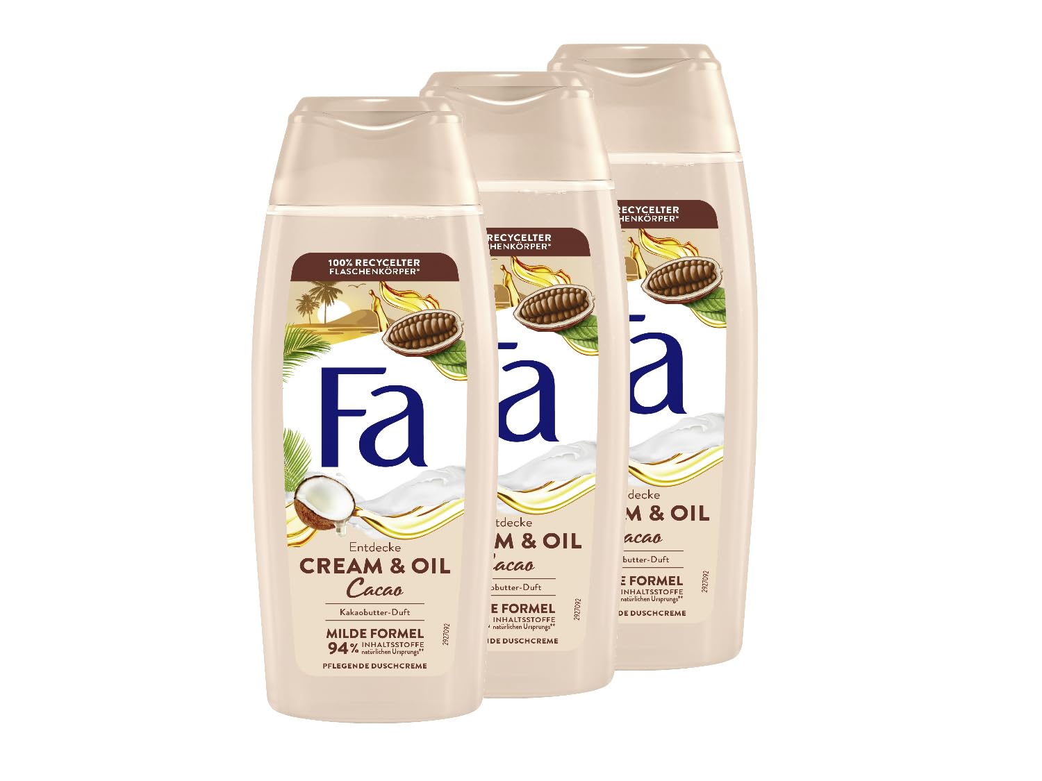 Fa Cream & Oil Cacao Shower Gel – Vegan Cocoa Butter Wash (3 x 250ml)