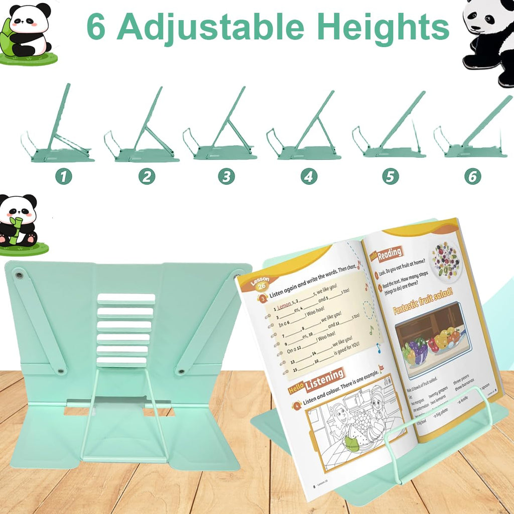 Garegce Book Stand Folding with Page Paper Clips, Cute Animal Panda Book Holder, Cookbook Stands 6-Position Adjustable Height for Reading - image 3