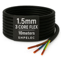 SHPELEC 1.5mm 3 Core Flexible Black Cable - BASEC Approved PVC - 10m