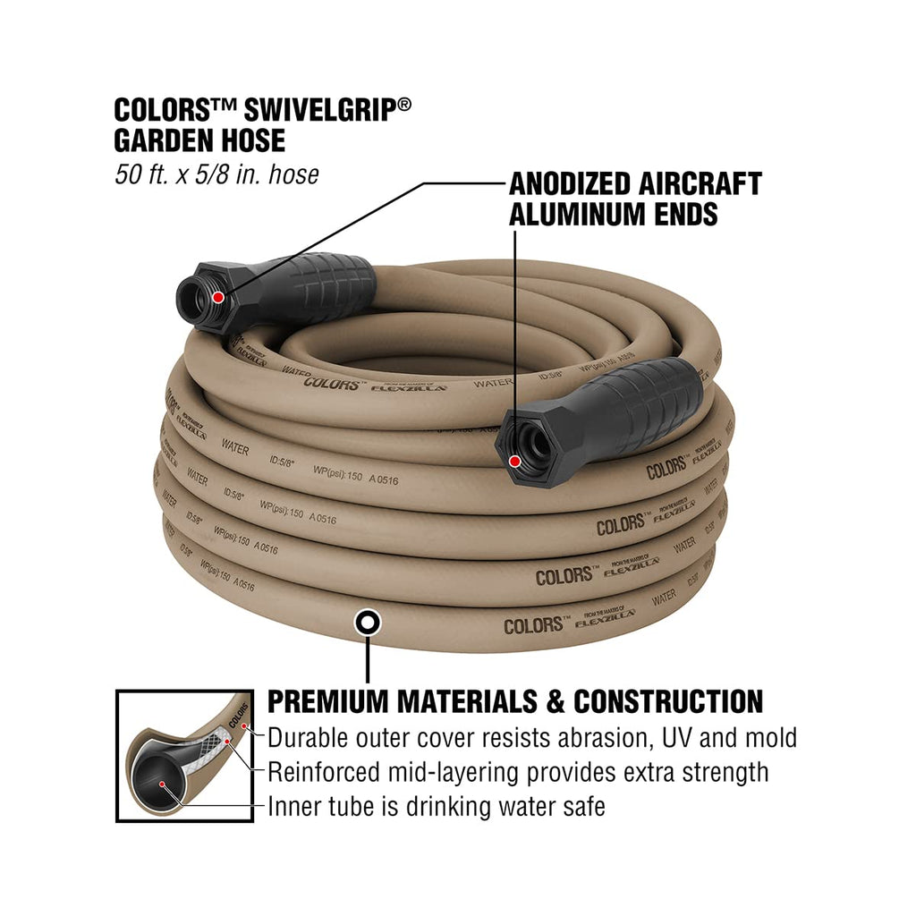 Flexzilla SwivelGrip Garden Hose – 5/8 in. x 50 ft. Brown Mulch