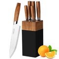Lapelux 5-Piece Stainless Steel Kitchen Knife Set with Wood Grain Block
