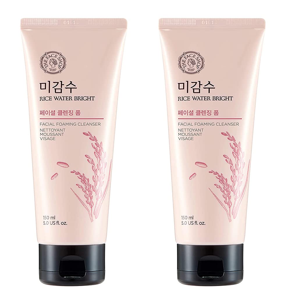 TheFaceShop Rice Water Bright Cleansing Foam - 150ml Facial Cleanser 2-Pack