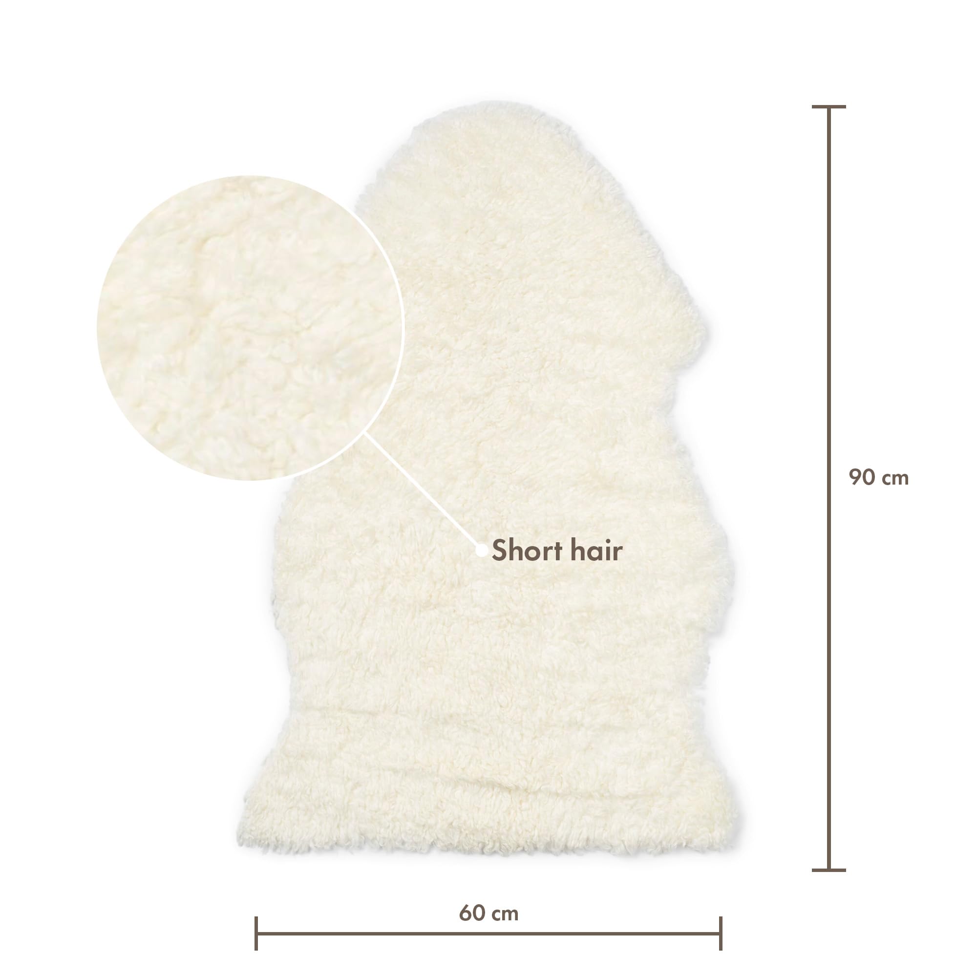 Nordic Sheep Real Sheepskin Rug - White Short Hair 90x60 cm |