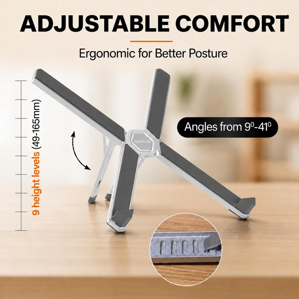 MAZALAK Laptop Stand for Desk, Foldable Aluminium Laptop Riser, Portable Height Adjustable Computer Stand, Ergonomic Holder Compatible with MacBook - image 2