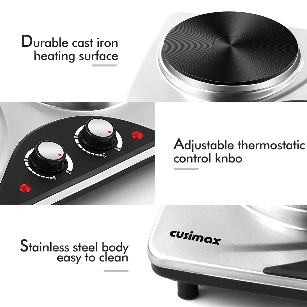 CUSIMAX Double Hot Plate – 2500W Portable Electric Burner Cooktop