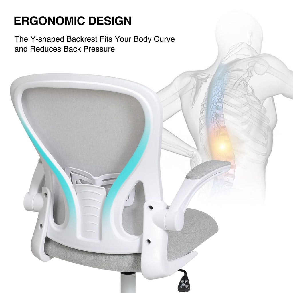 Fullwatt Ergonomic Mesh Desk Chair | Flip-up Armrest & Lumbar Support, Grey