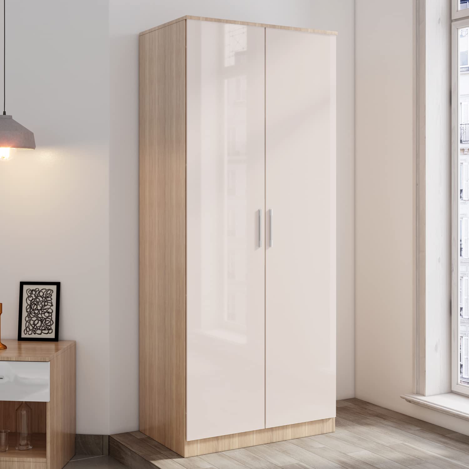 2 Door High Gloss Wardrobe with Hanging Rail – 5 Colors
