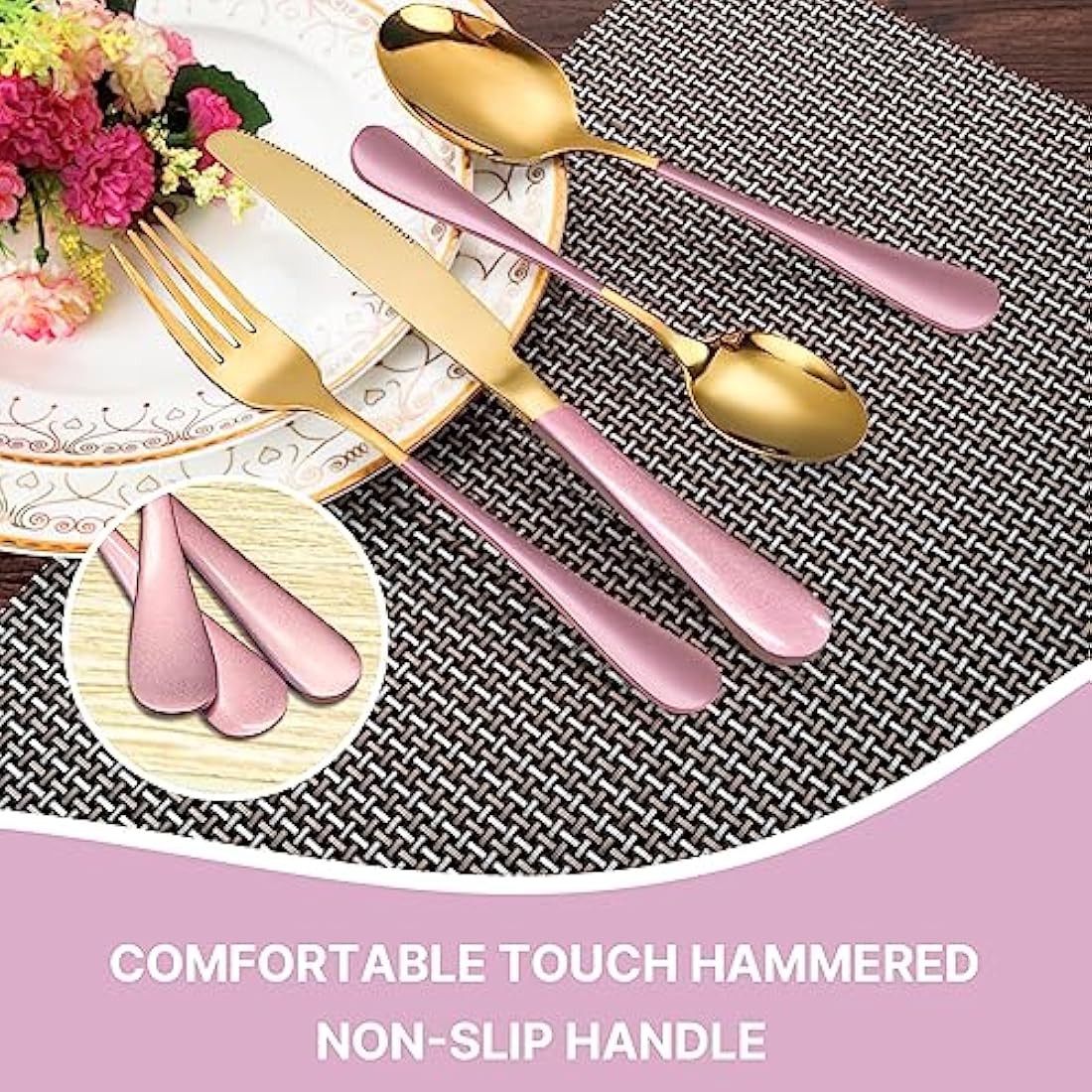 Jolof Store 24-Piece Stainless Steel Flatware Set for 6 – Pink & Gold