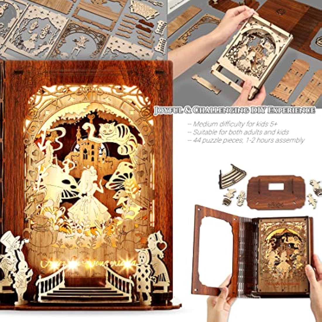 FUNPOLA Alice in Wonderland 3D Wooden Puzzle LED Nightlight DIY Kit
